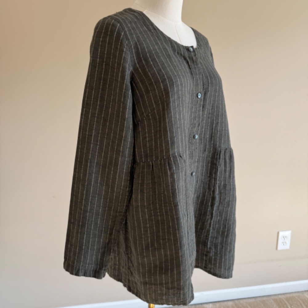 J Jill - Purejill 100% Linen Sage Green Striped Tunic top Size Small - Picture 7 of 13